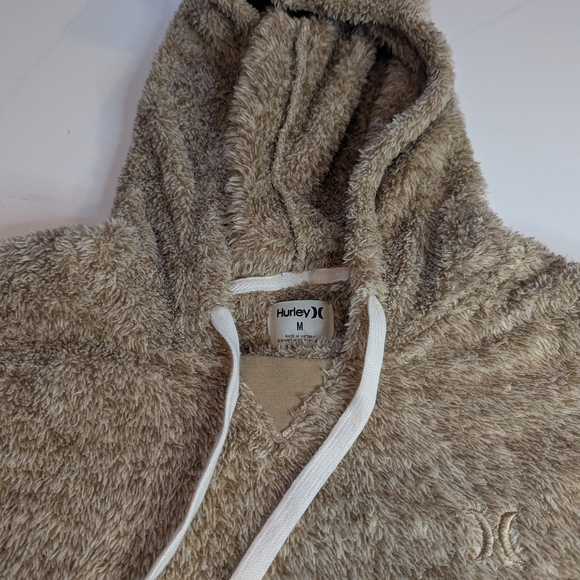 Hurley Teddy Bear Fleece Hoodie Womens M Super Soft Tan/Oat Pullover - Picture 7 of 12